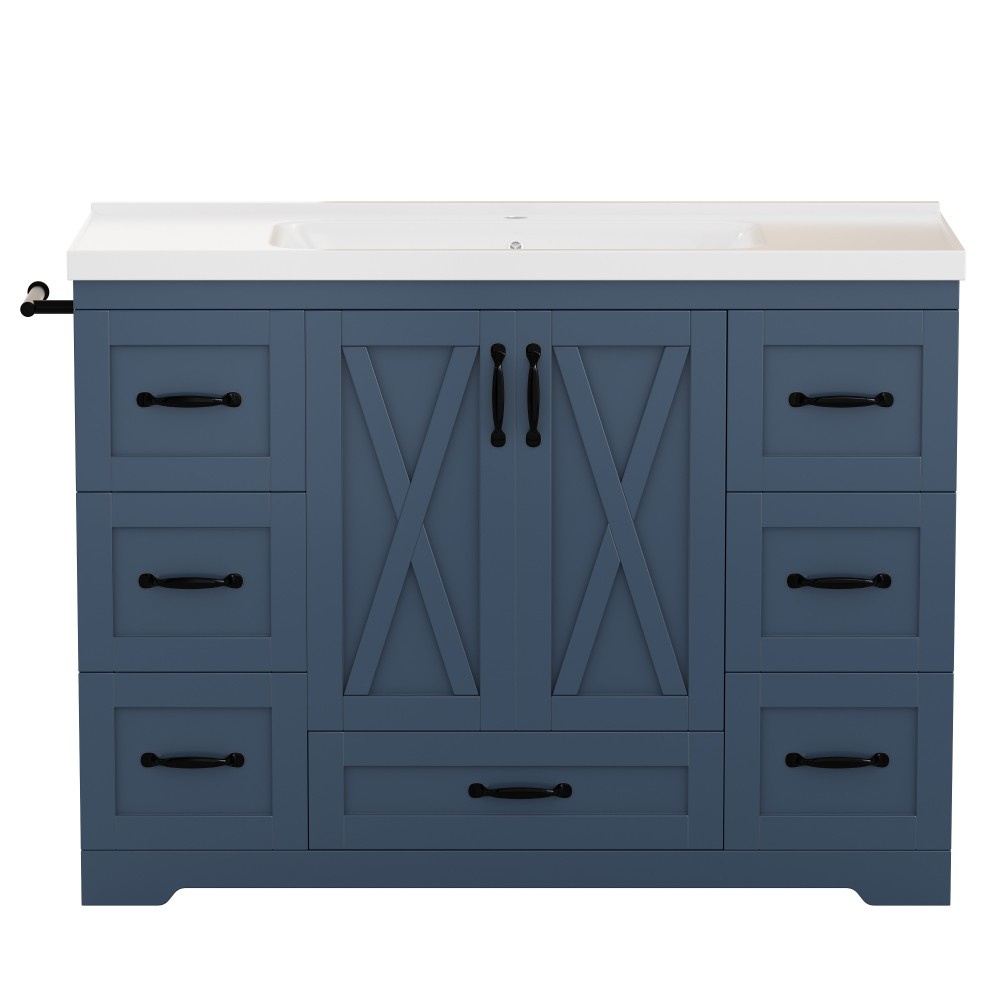 48in Bathroom Vanity w/Sink Bath Farmhouse Freestanding Cabinet w/Ceramic Basin