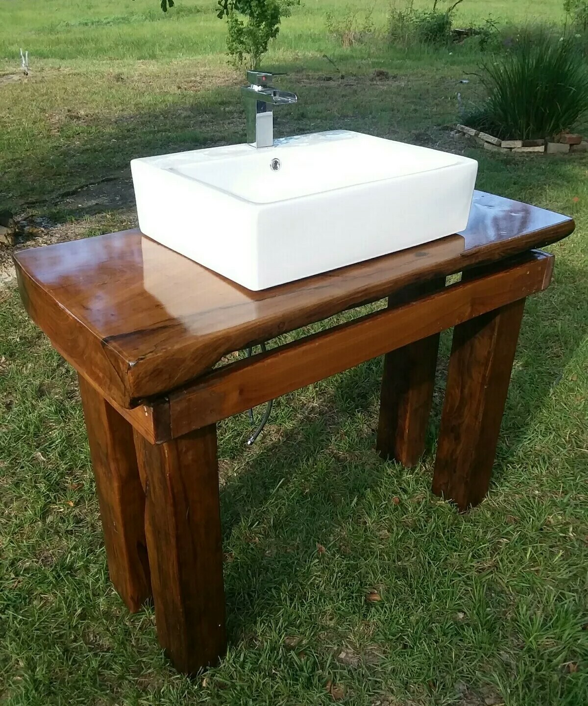 REVERSABLE Ancient Sinker Cypress Rustic Bath Vanity Wood Slab w/Sink & Faucet
