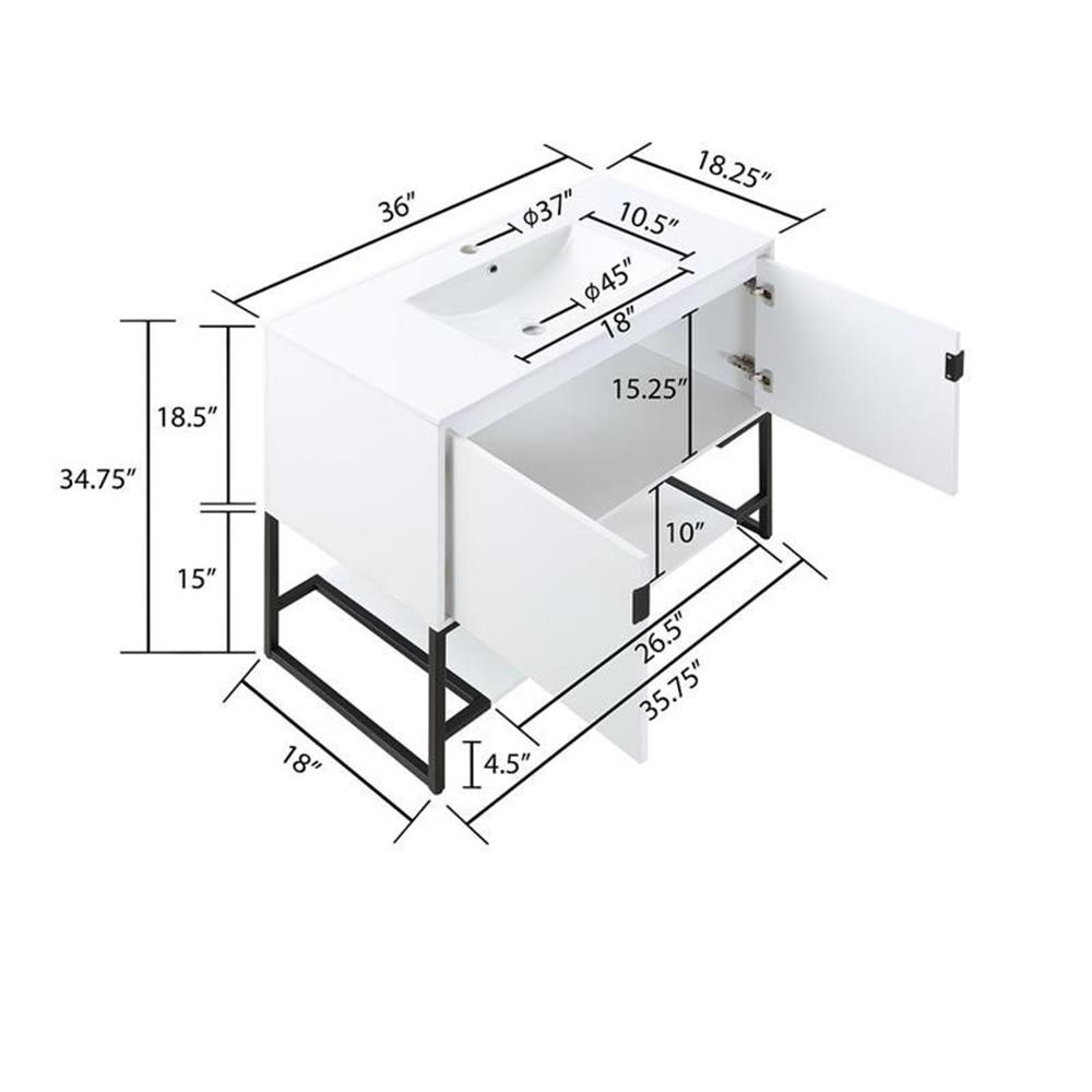 Manhattan Comfort Scarsdale 36″ Metal Bathroom Vanity Sink in White/Black