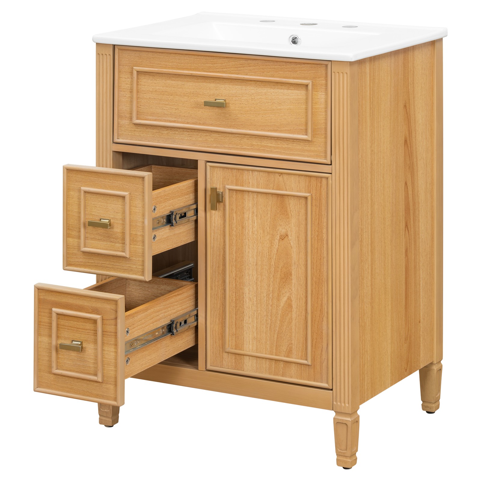 24″ Bathroom Vanity with Sink, Wood Storage Cabinet w/Drawers & Adjustable Shelf