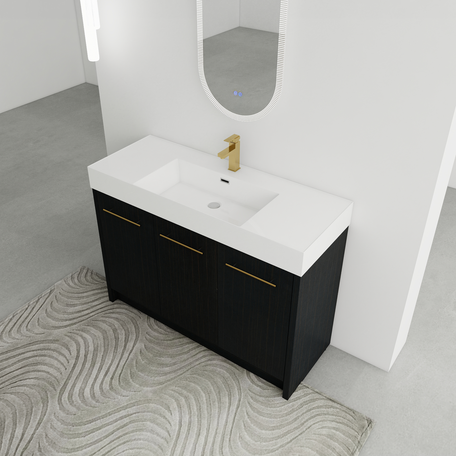 48 Inch Plywood Freestanding Bathroom Vanity with Resin Sink Door Cabinet Black