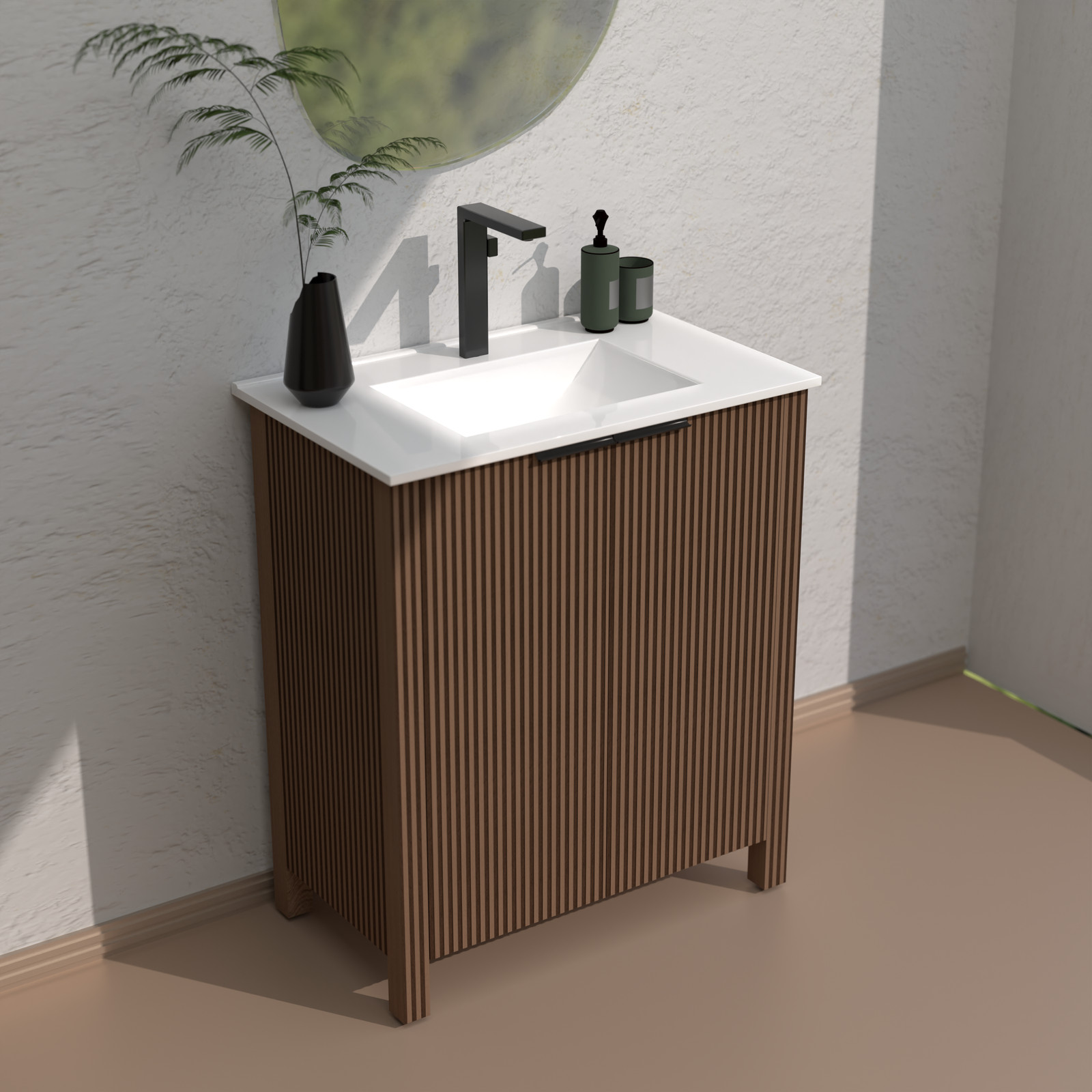 Bathroom Vanity Cabinet with White Ceramic Sink 30″ x 18.5″ x 34.5″ Brown