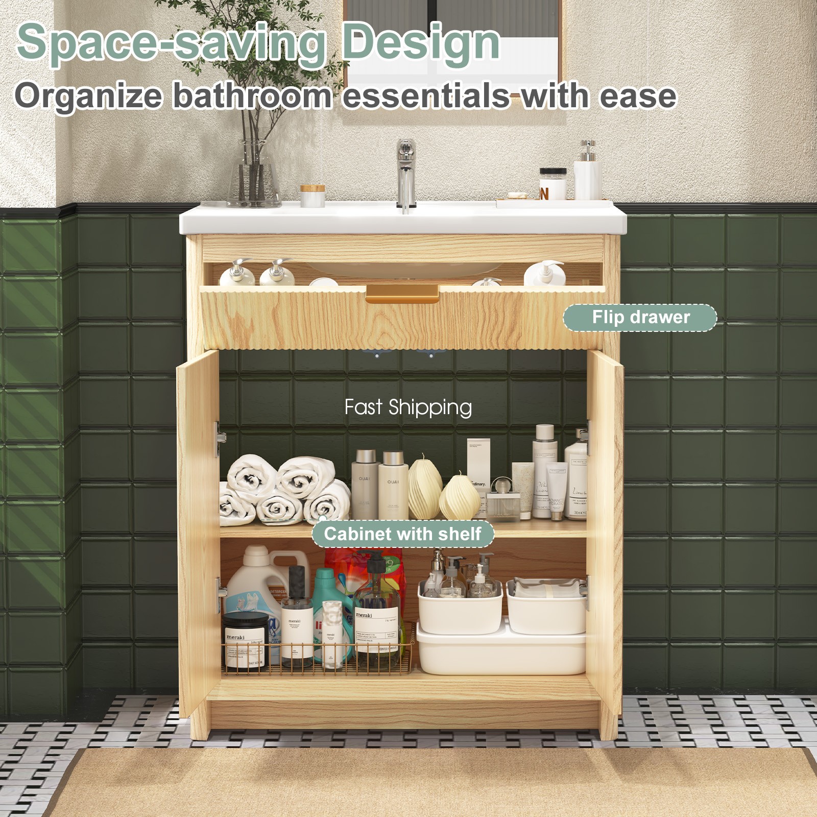 Bathroom Vanity with Sink, Freestanding Particle Board Storage Cabinet 31.5″