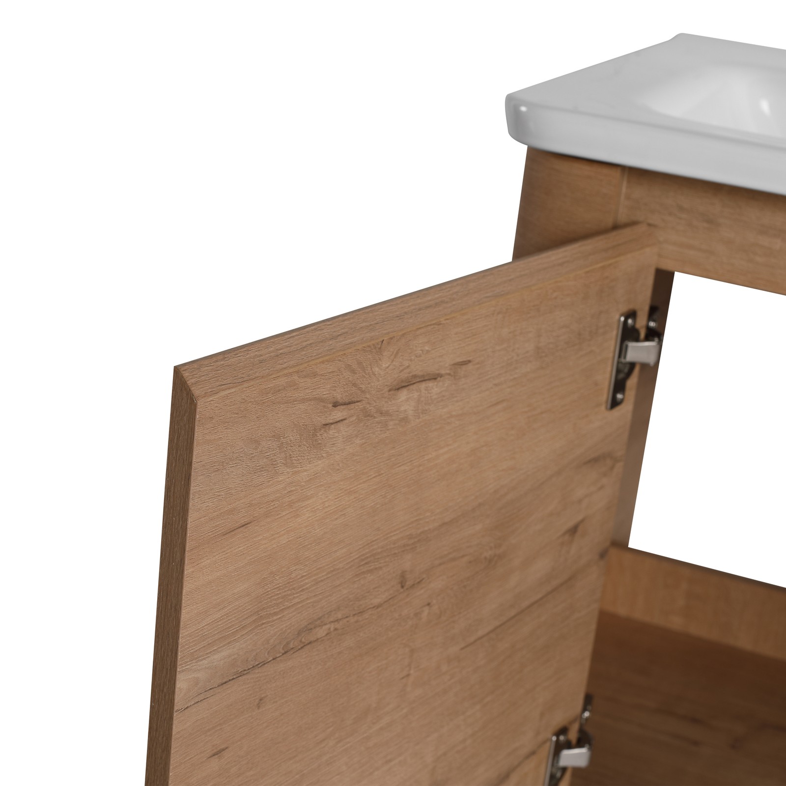 60in Wall-Mounted Bathroom Vanity W/ Double White Ceramic Sink Storage Shelves
