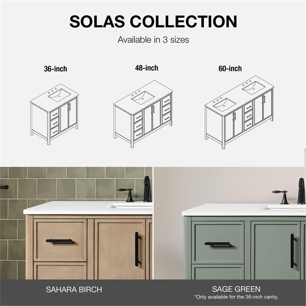 Pemberly Row 36″ Bathroom Vanity in Sage Green with White Countertop