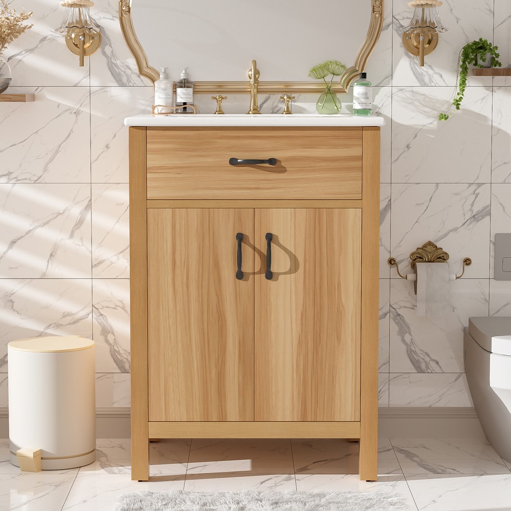 24″ 30″ Bathroom Vanity w/Sink, Freestanding Vanity Storage Door Cabinet, Drawer