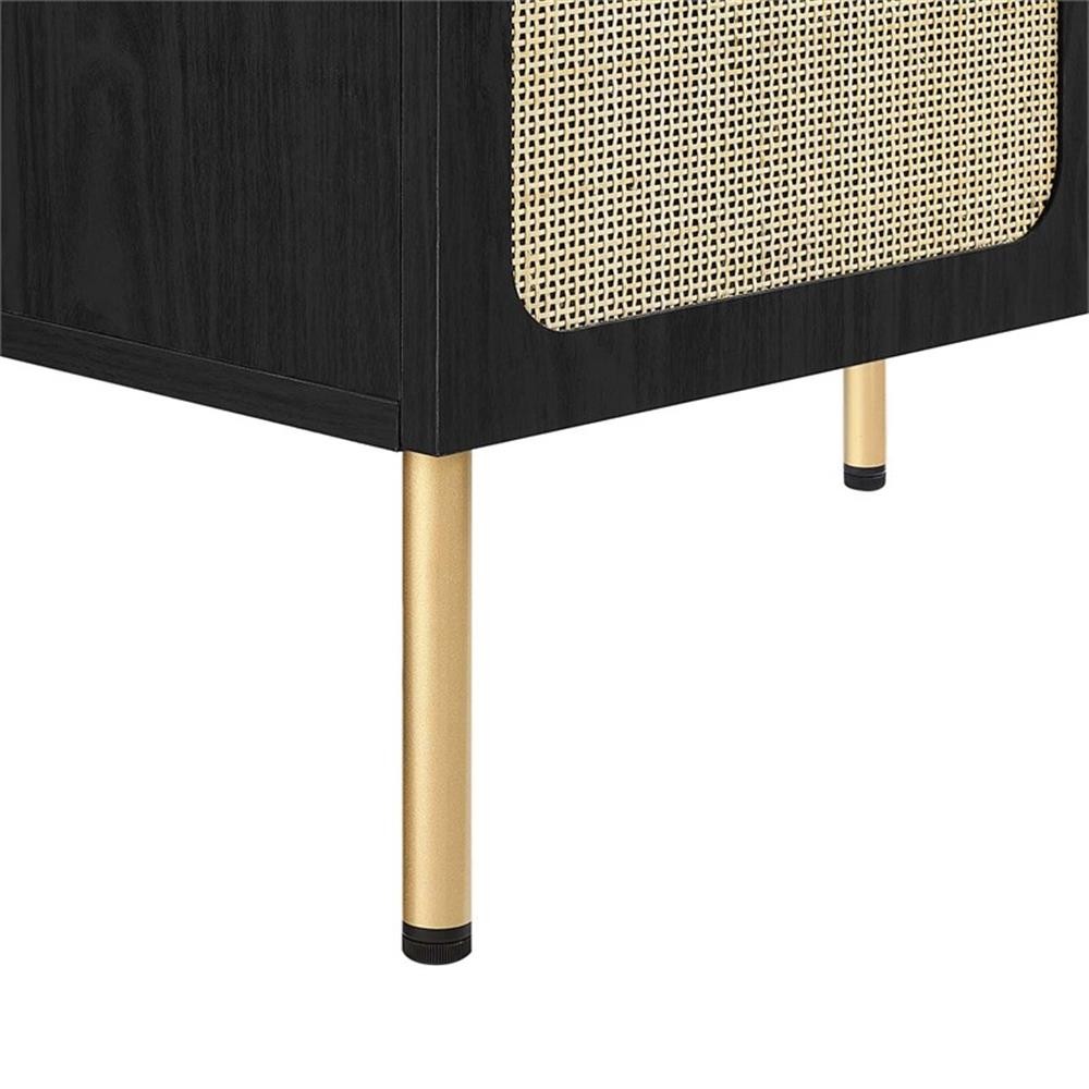 Pemberly Row 30″ Wood & Rattan Bathroom Vanity in Black/White