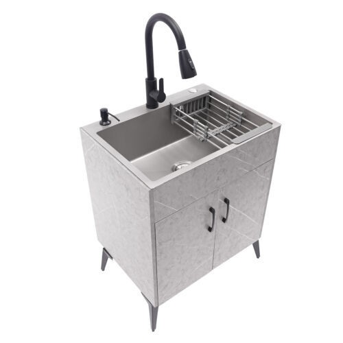 Modern Bathroom Vanity Free Standing Kitchen Cabinet Sink w/ Pull-out Faucet