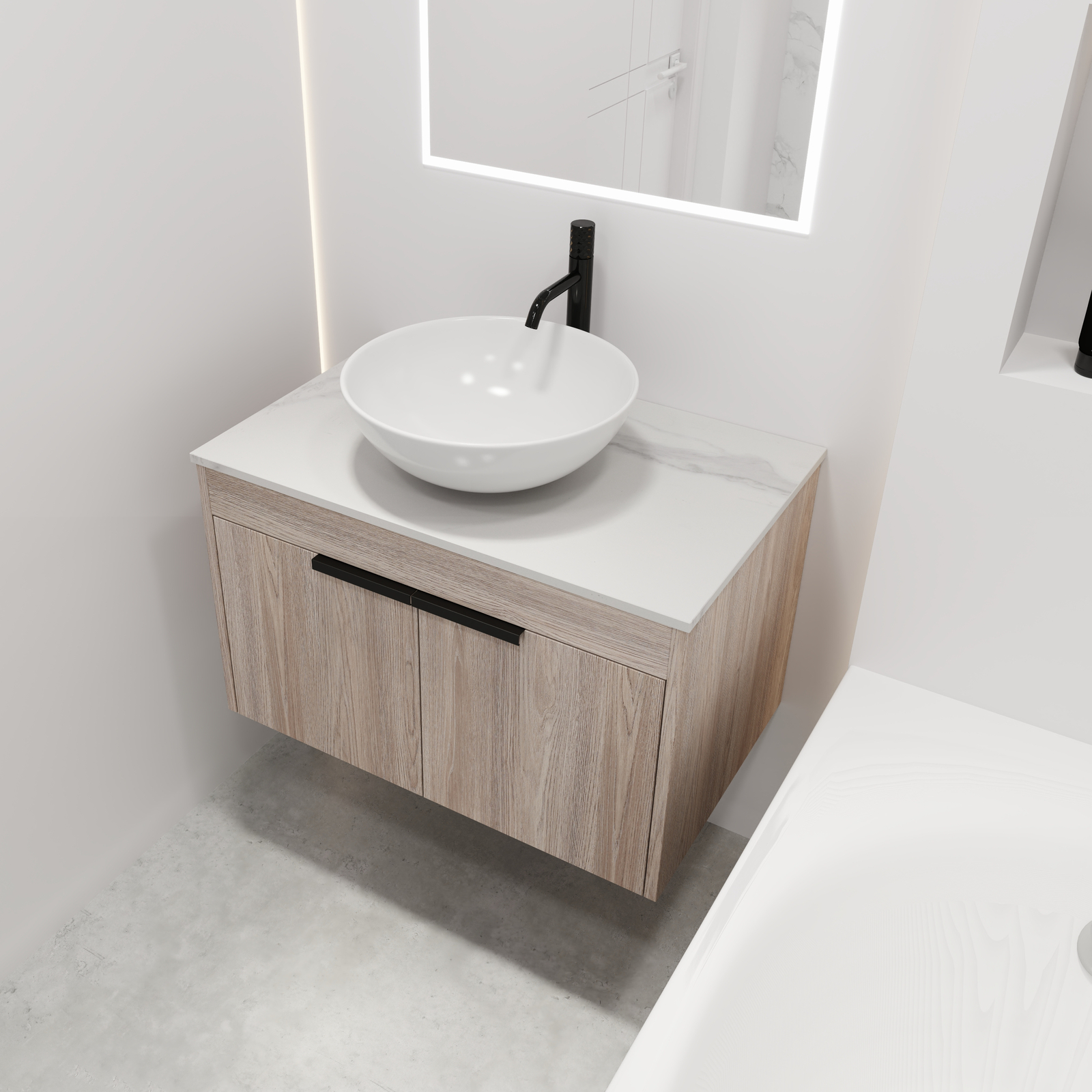 30″ Wall Mounted Bathroom Vanity W/ Ceramic Vessel Sink Above Counter Basin NEW