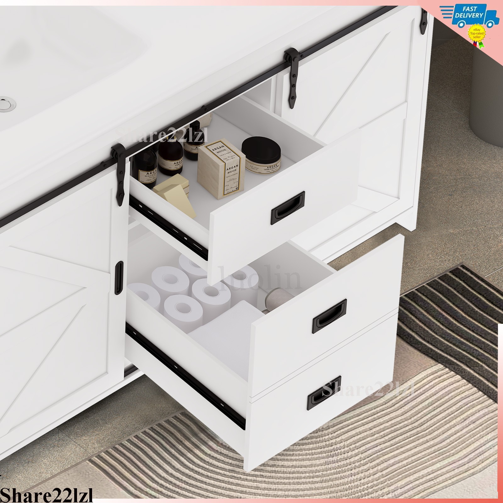 47″ Bathroom Vanity with Ceramic Sink Modern Storage Cabinet w/Soft Close Doors