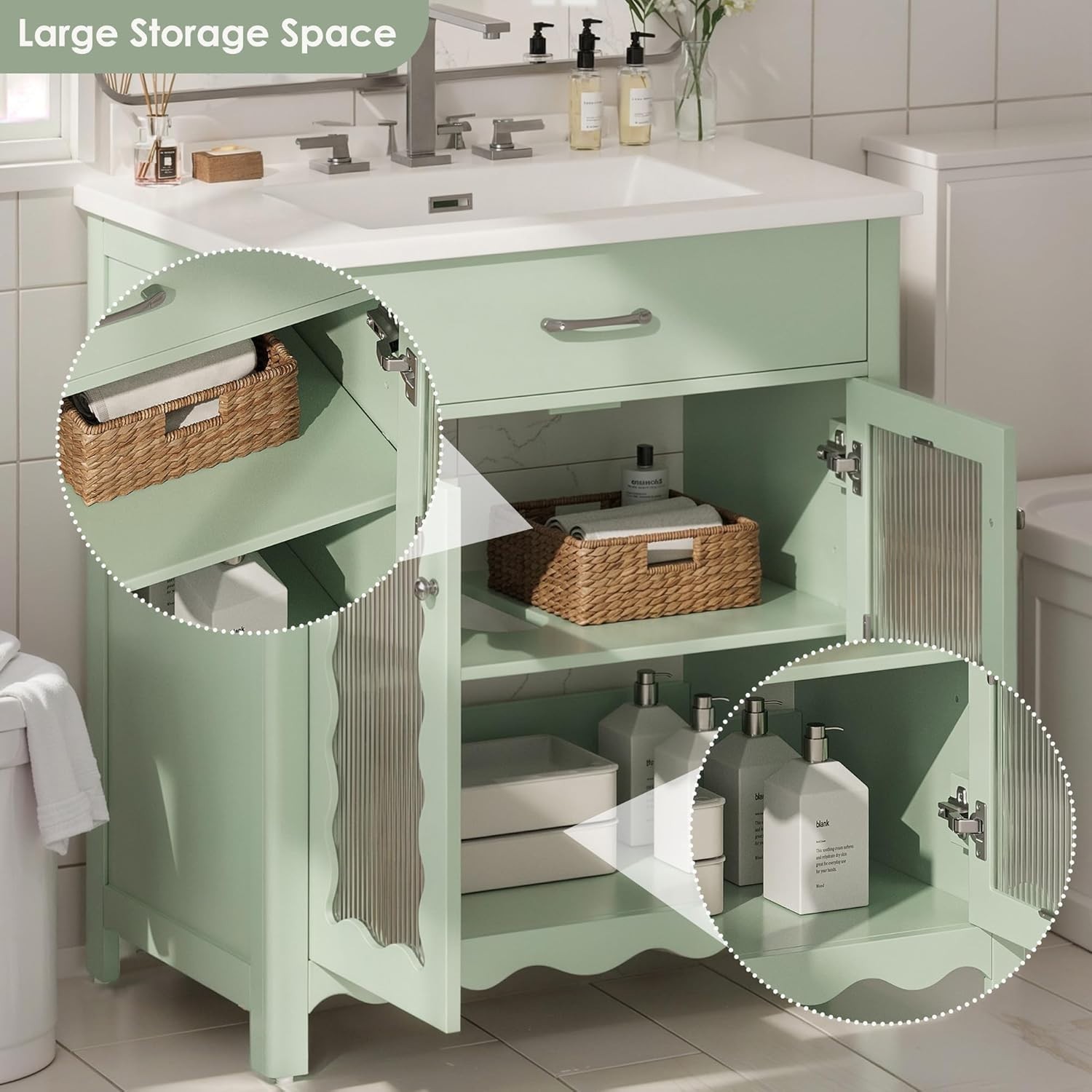 Practicality Bathroom Cabinet With Sink 31” Bathroom Vanity With Tempered Glass