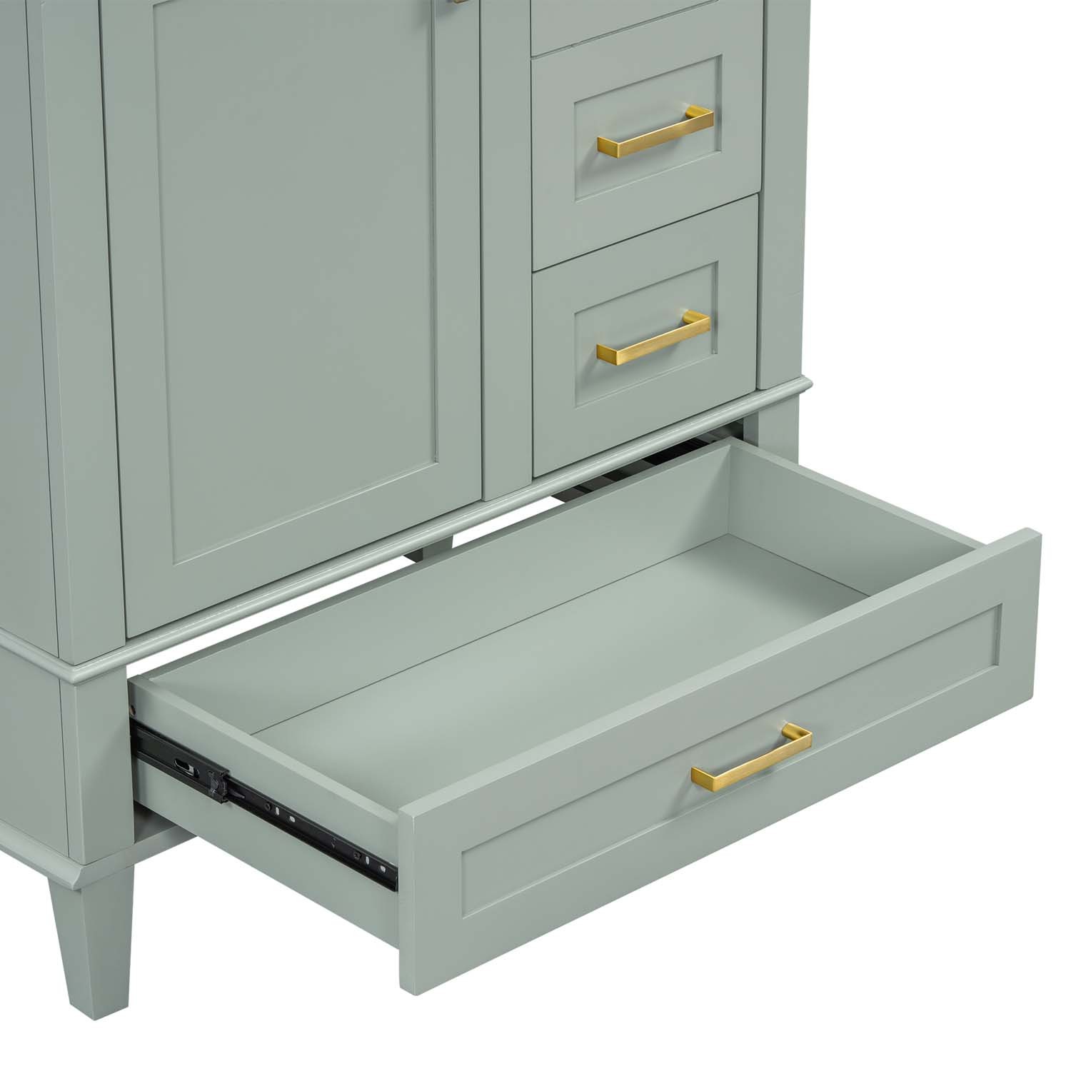 30″ Freestanding Bathroom Vanity Sage Green Solid Wood Soft-Close 3 Drawers Sink