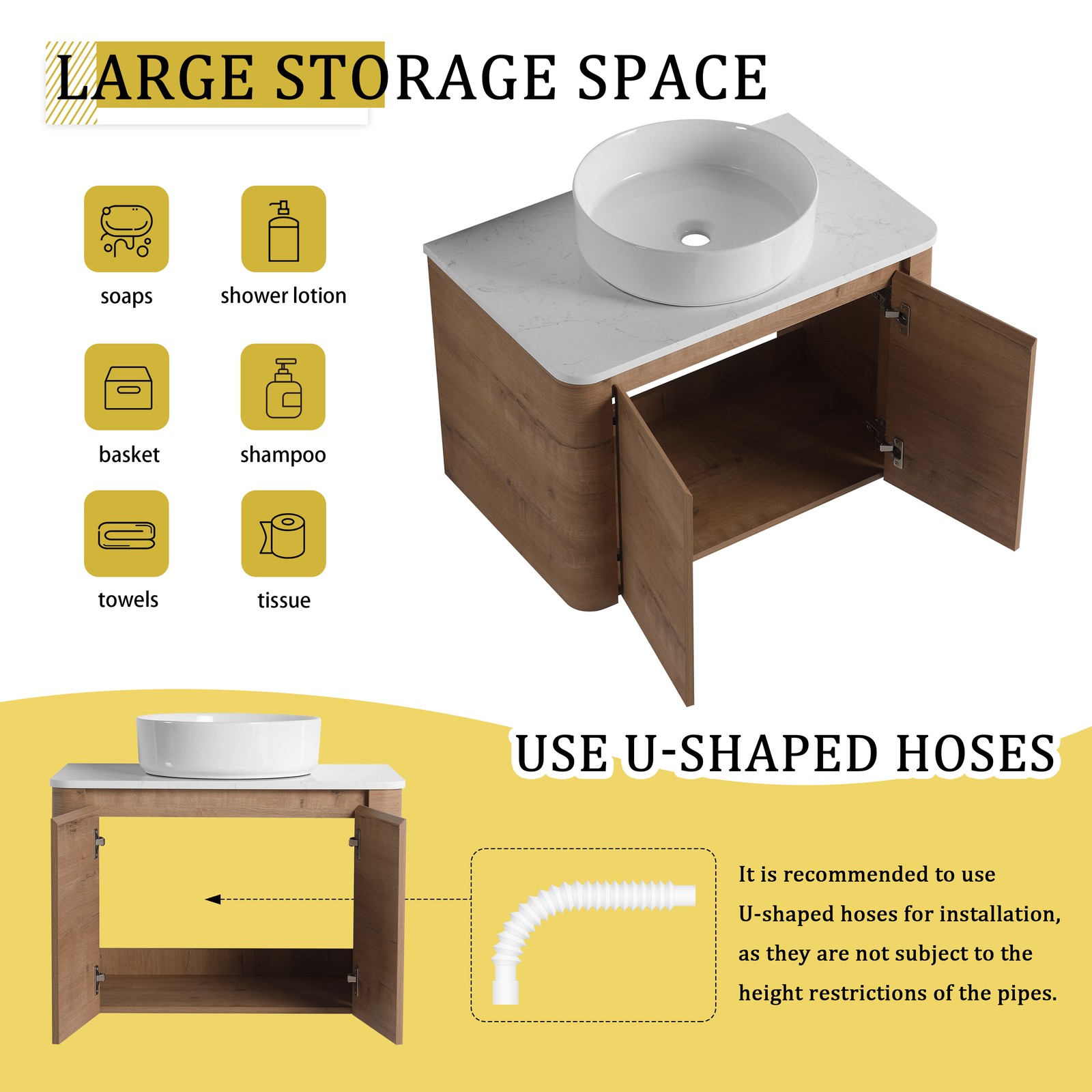 30″ Plywood Wall Mounted Bathroom Vanity W/ Ceramic Basin Top Soft-Close Door