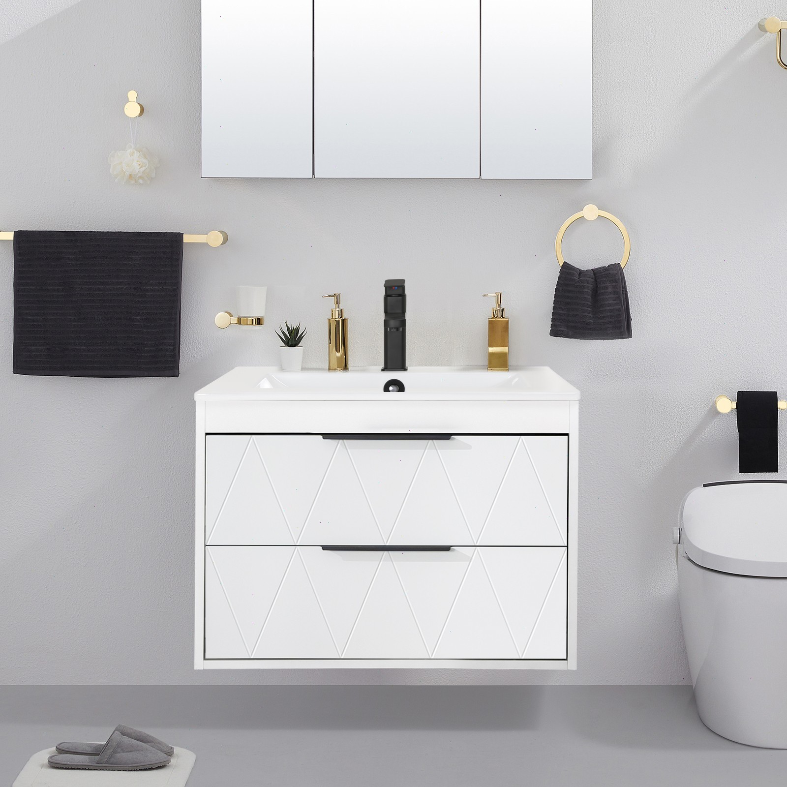 Eclife Wall Mounted Bathroom Vanity Cabinet with Sink Combo Faucet Drain