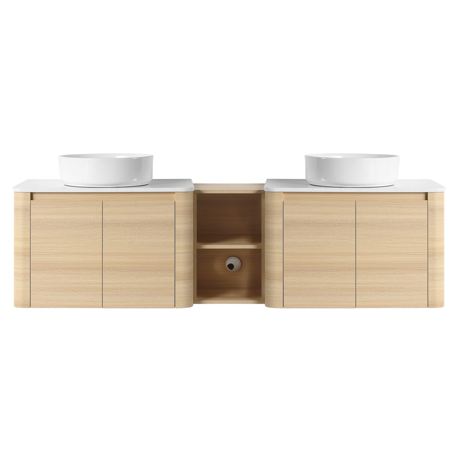 72″ Floating Bathroom Vanity W/ 2 White Ceramic Sink Stone Slab Top+Open Shelves