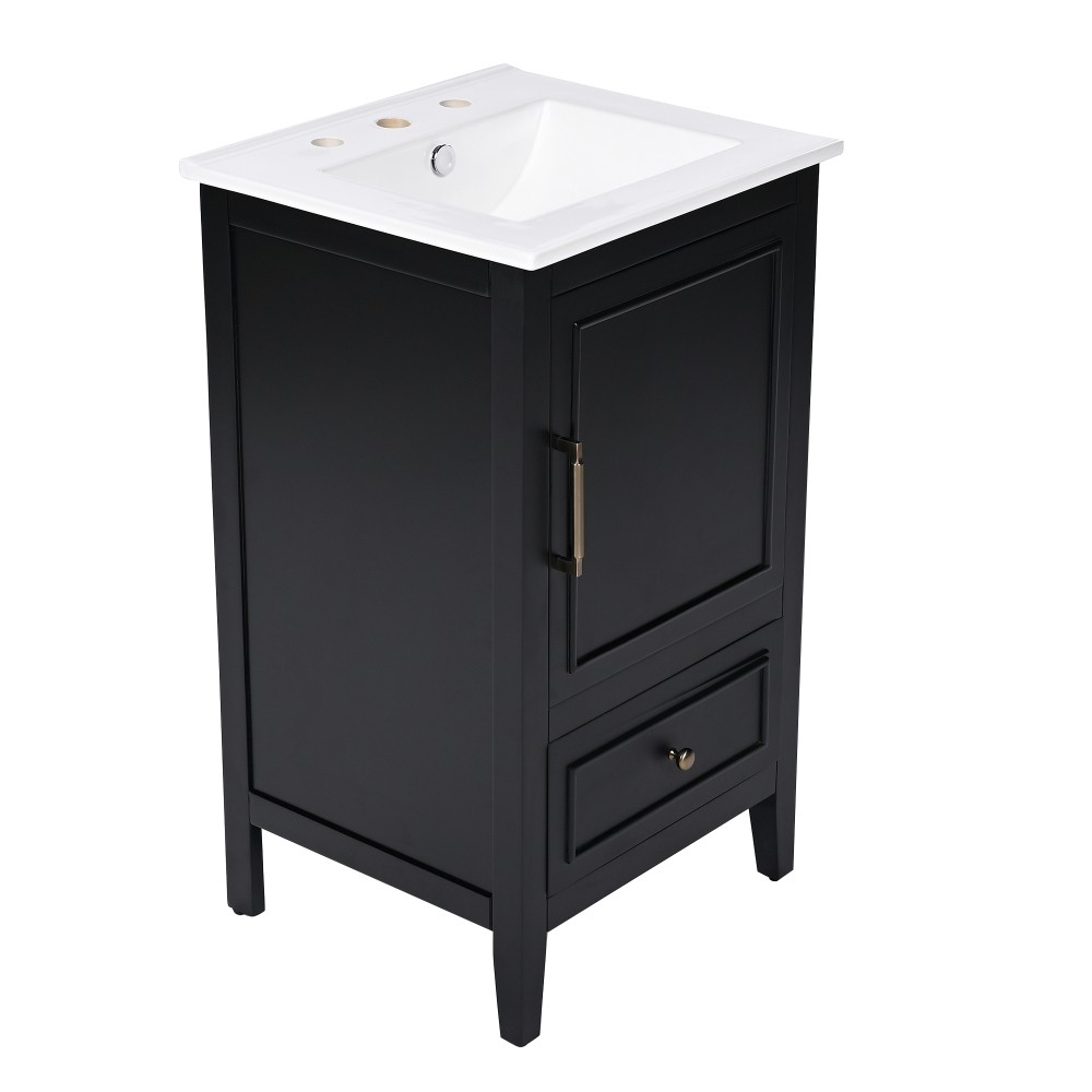 20″ Black Bathroom Vanity with Ceramic Sink Solid Wood MDF Cabinet