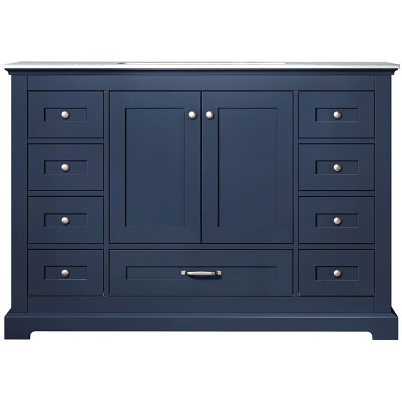Lexora Home Dukes 48″ Carrara Marble Top Single Vanity with Sink in Navy Blue