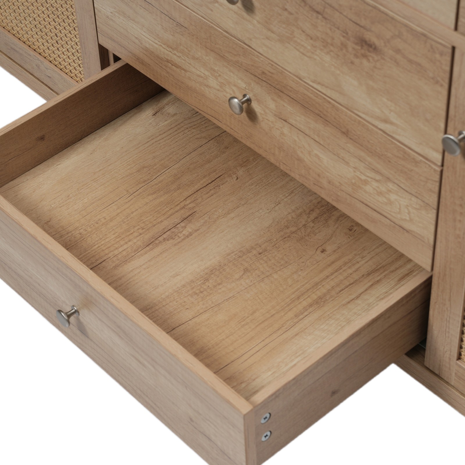 60″ Wooden Bathroom Vanity Cabinet with SMC Sink Storage Drawers Rattan Doors