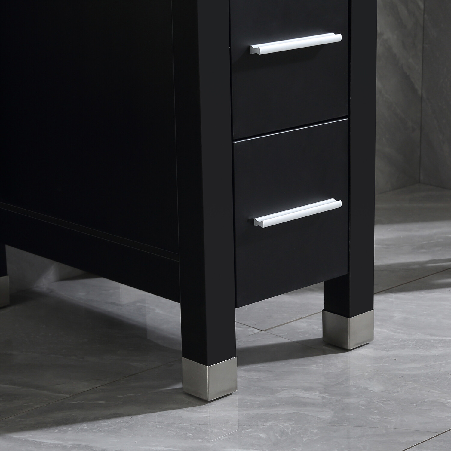 11.8″ Modern Bathroom Vanity Small Cabinet with Stone top & 3 Drawers Black