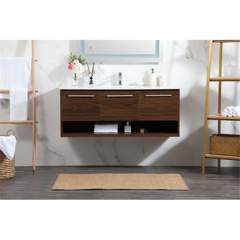 Elegant Decor Roman 48″ Aluminum Alloy MDF Single Bathroom Vanity in Walnut