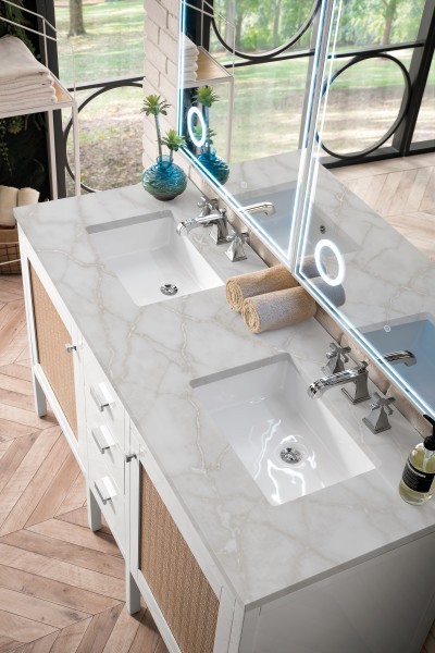 60″ James Martin Addison E444-V60D-GW-3VSL Double Vanity Cabinet Silver Top