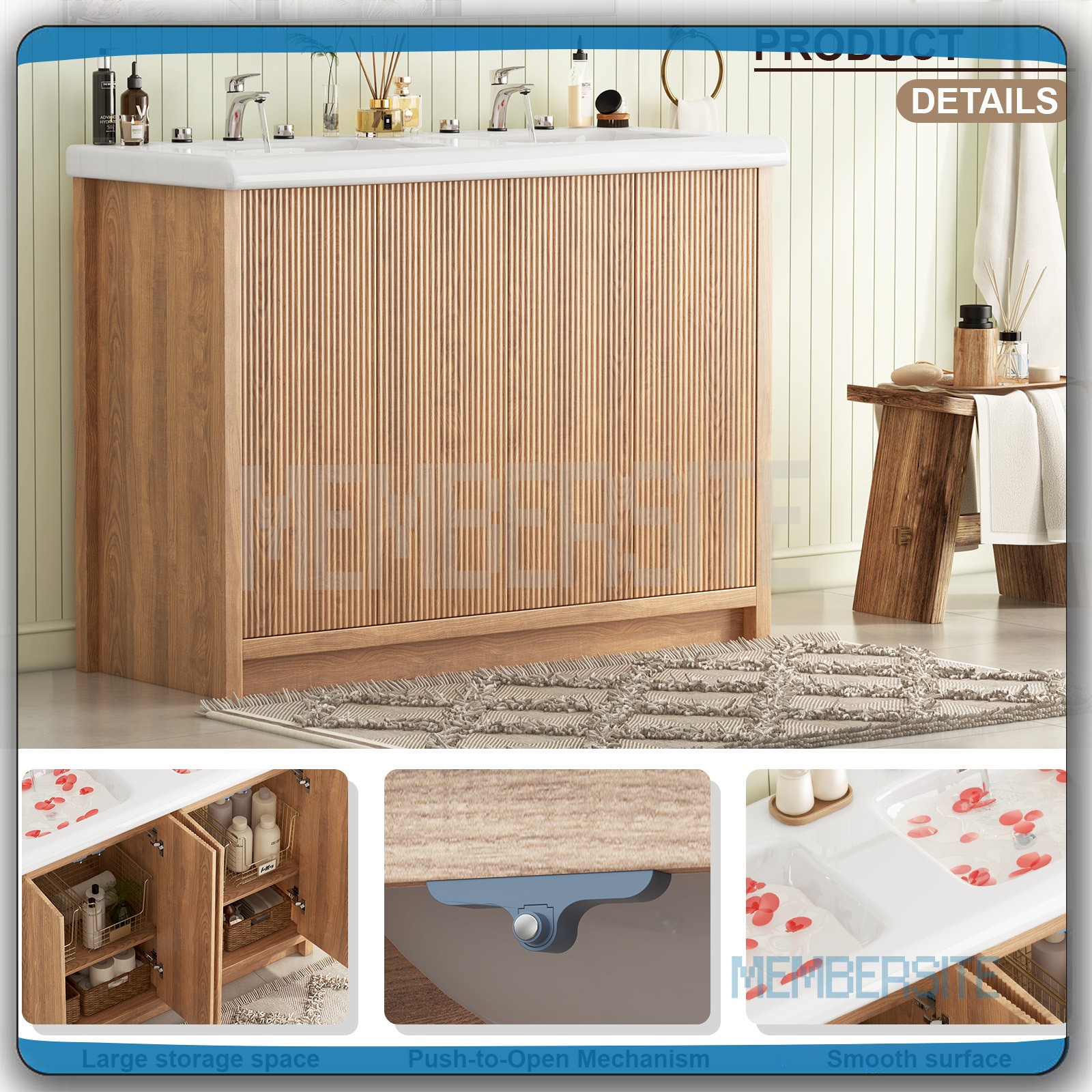Bathroom Vanity 46.7″ Double Sink Storage Vanity Cabinet 2 Drawers Freestanding