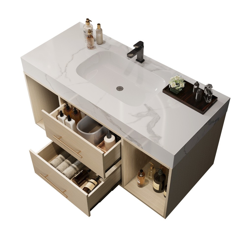 39.4 ” Floating Bathroom Vanity with Ceramic sink, Modern Wall Mounted Vanity