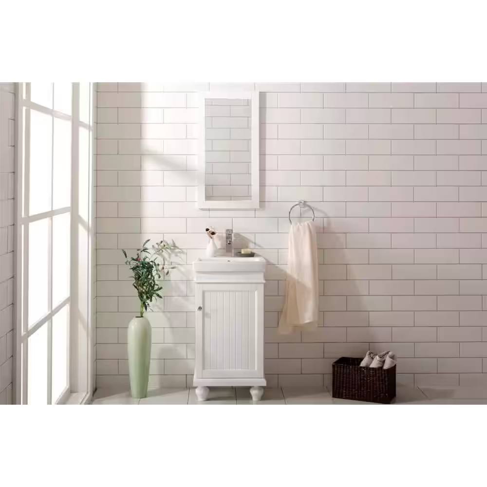 17.5 In. W Bath Vanity in White with Ceramic Vanity Top in White with White Basi