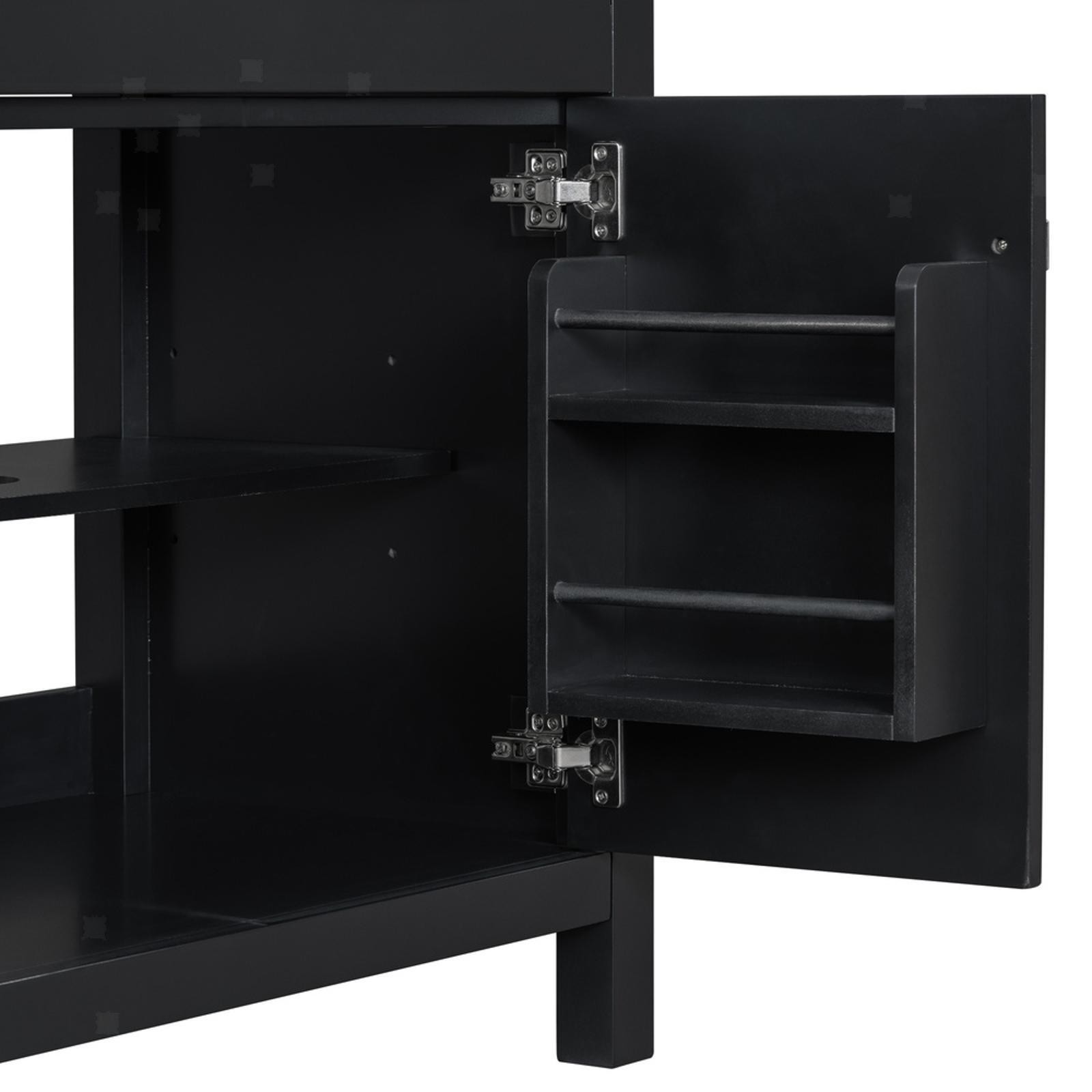 30-Inch Black Bathroom Cabinet with Ceramic Sink, Height-Adjustable Shelf,
