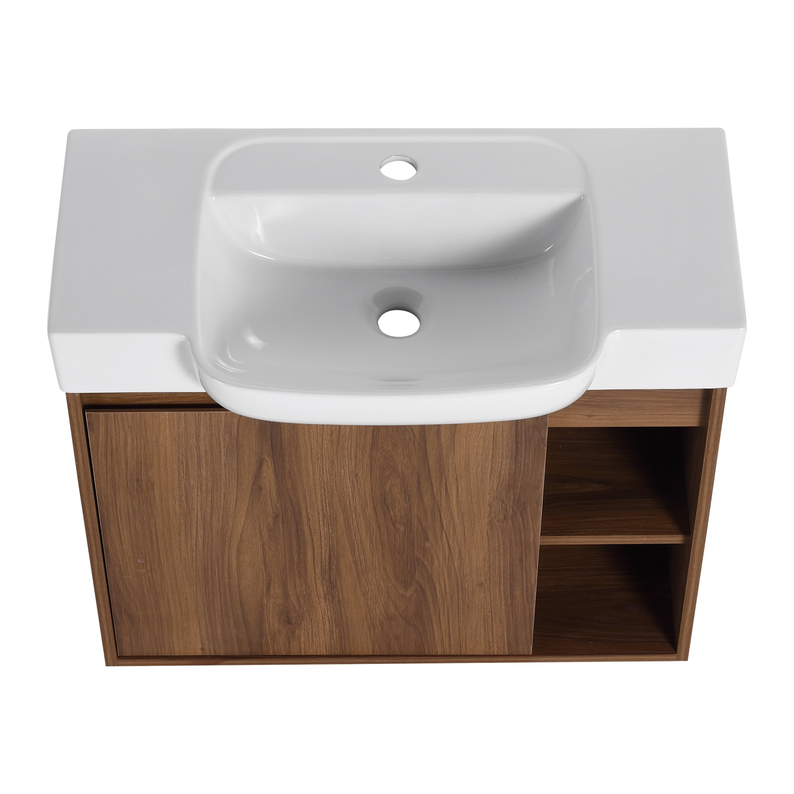 28″ Plywood Wall-Mounted Bathroom Vanity W/ Ceramic Sink Brown For Small Space