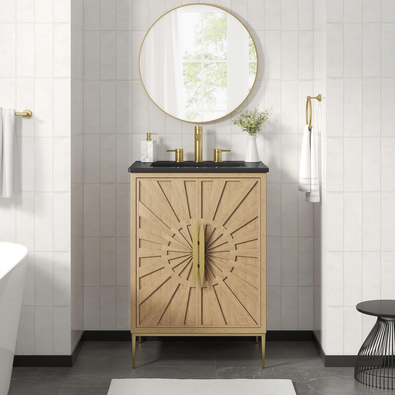 Modway Awaken 24″ Bathroom Vanity in Oak Black With Ceramic Sink Basin