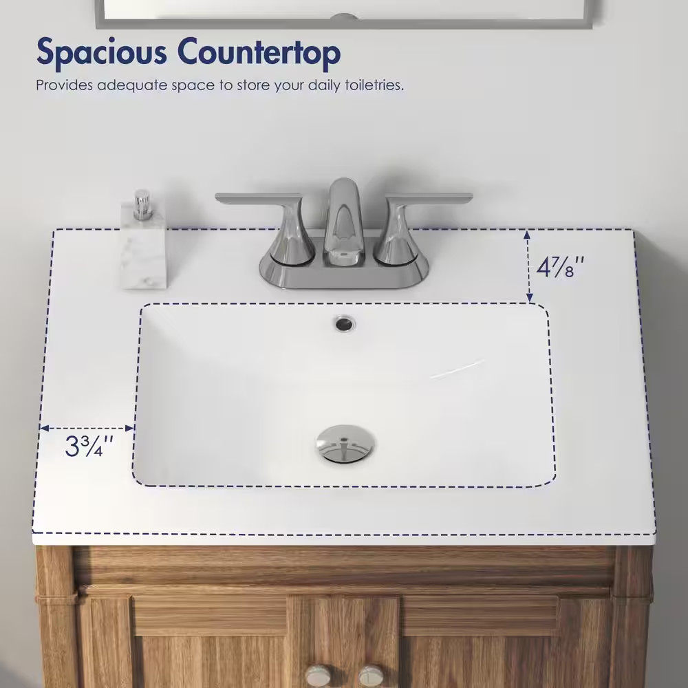 Tucson 24 In. W X 18 In. D Vitreous China Vanity Top in White with 3 Faucet Hole