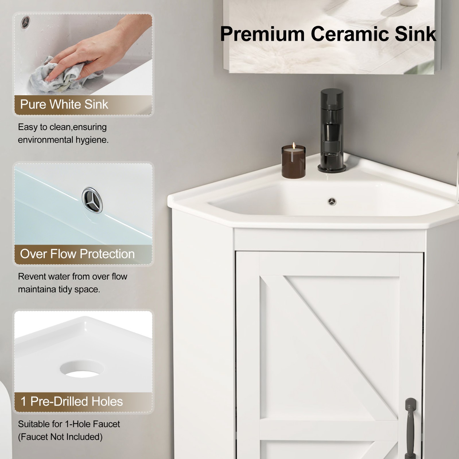 Corner Bathroom Vanity Sink Combo for Small Space Freestanding Compact Space New