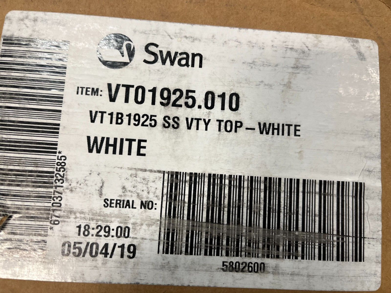 Swan VT1B1925 Ellipse 19 x 25 Single Bowl Vanity Top in White P20