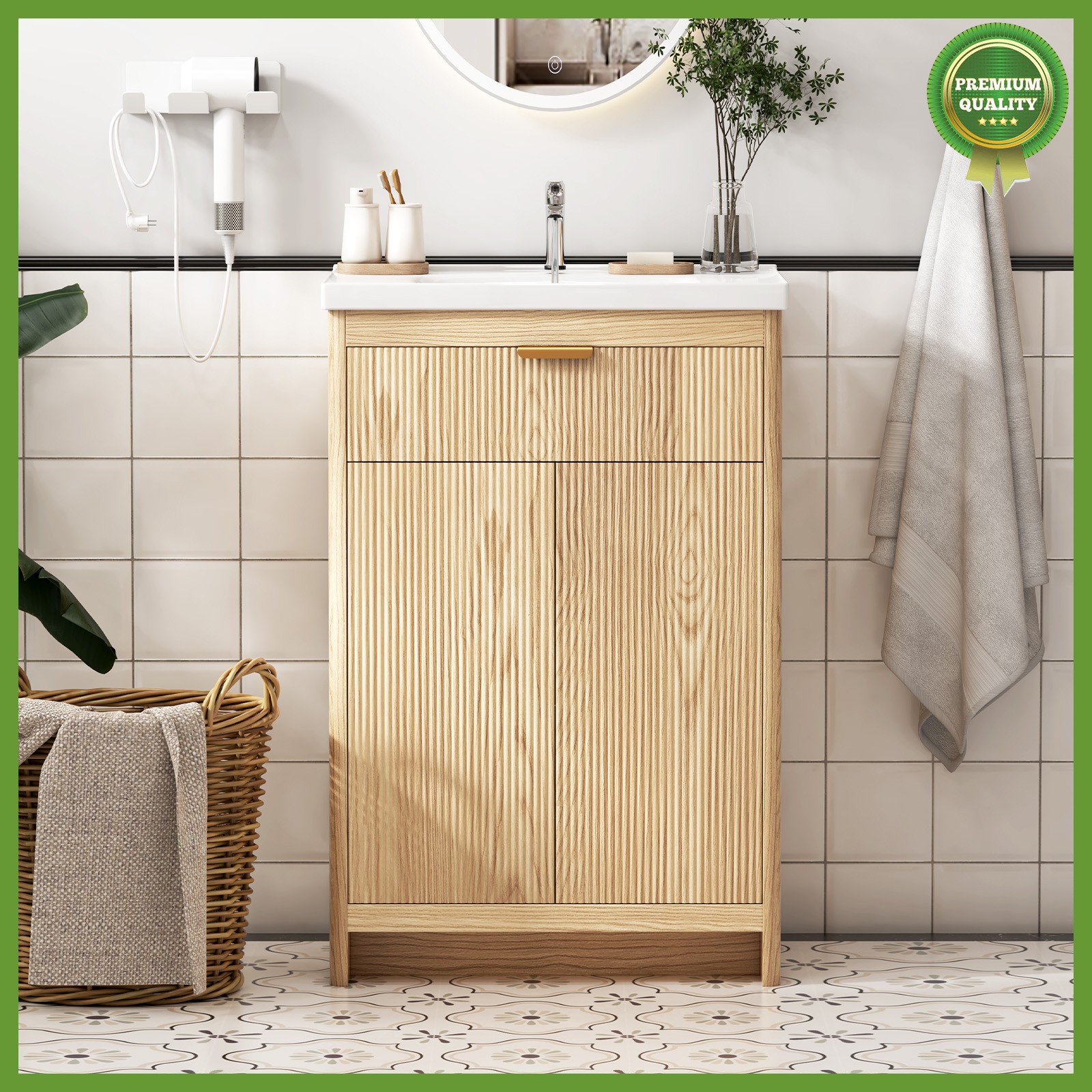 Bathroom Vanity Cabinet with Ceramic Sink Combo Bathroom Cabinet with 2 Doors