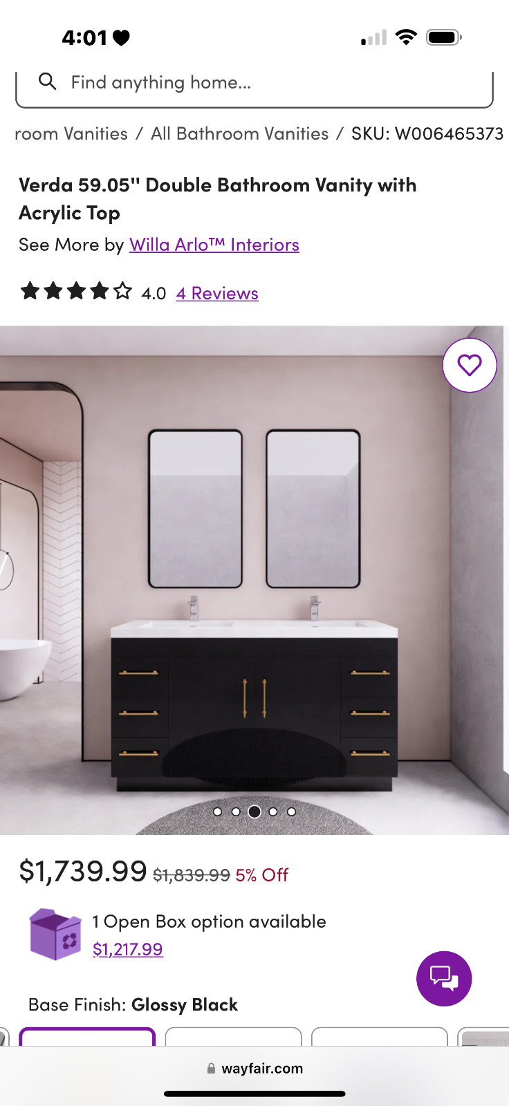 Verda 59.05” Double Bathroom Vanity with Acrylic Top