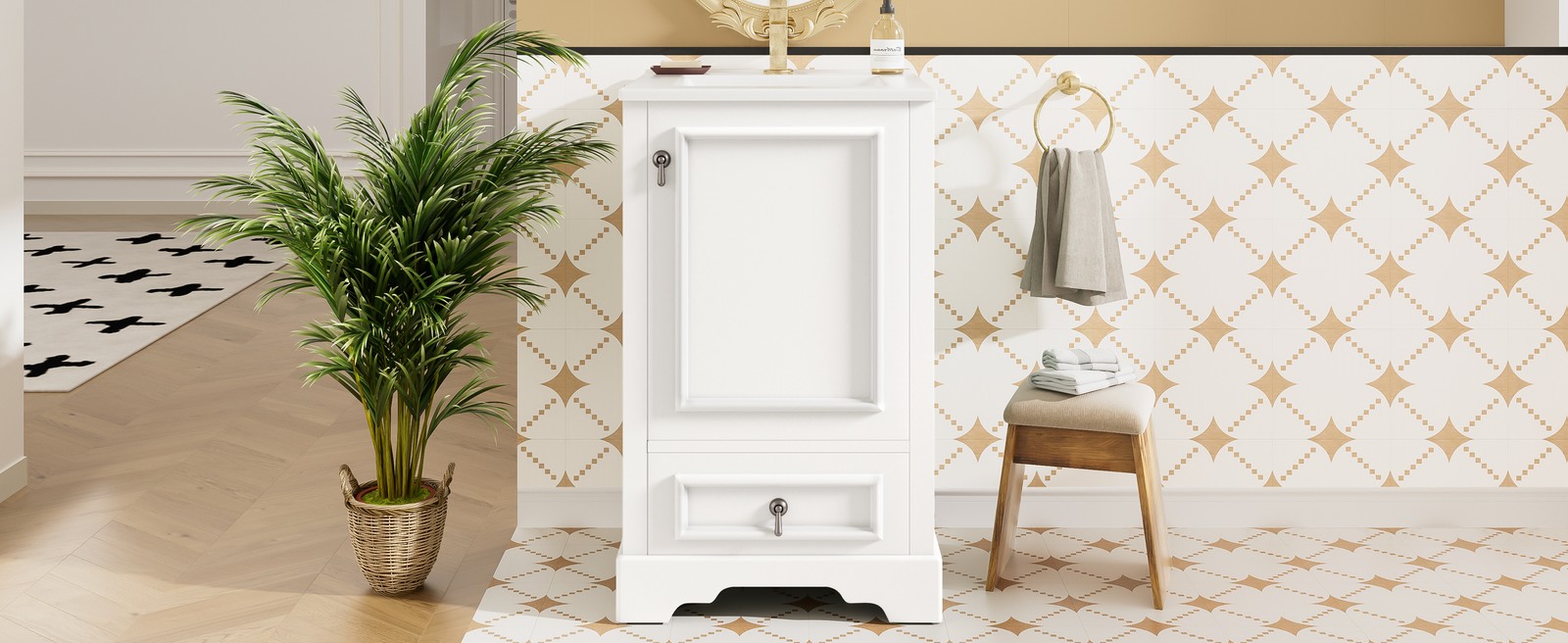 20″ Bathroom Vanity with Ceramic Sink, Soft Close Door, White