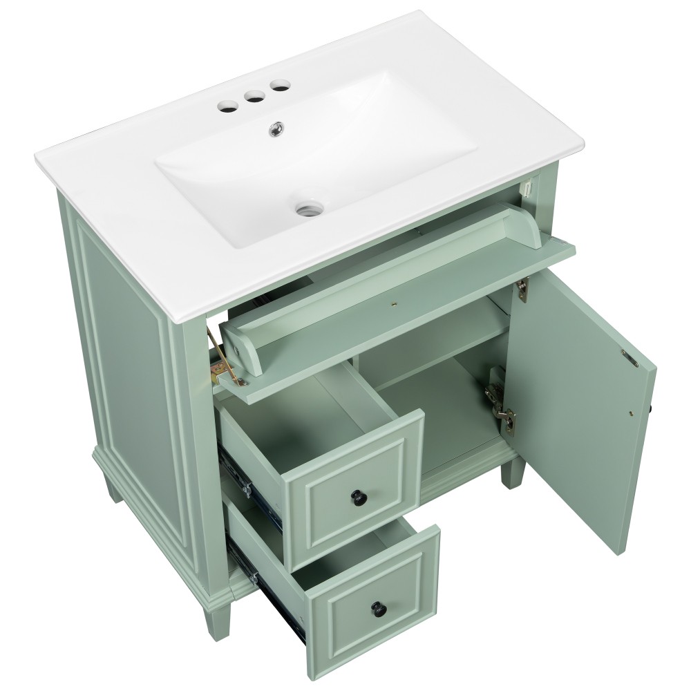 30″ Green Bathroom Vanity with Ceramic Sink Solid Wood MDF Cabinet