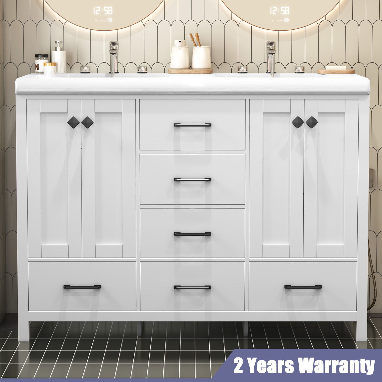 47.3″ Bathroom Vanity Freestanding Double-Basin Ceramic Sink Cabinet Wash Basin