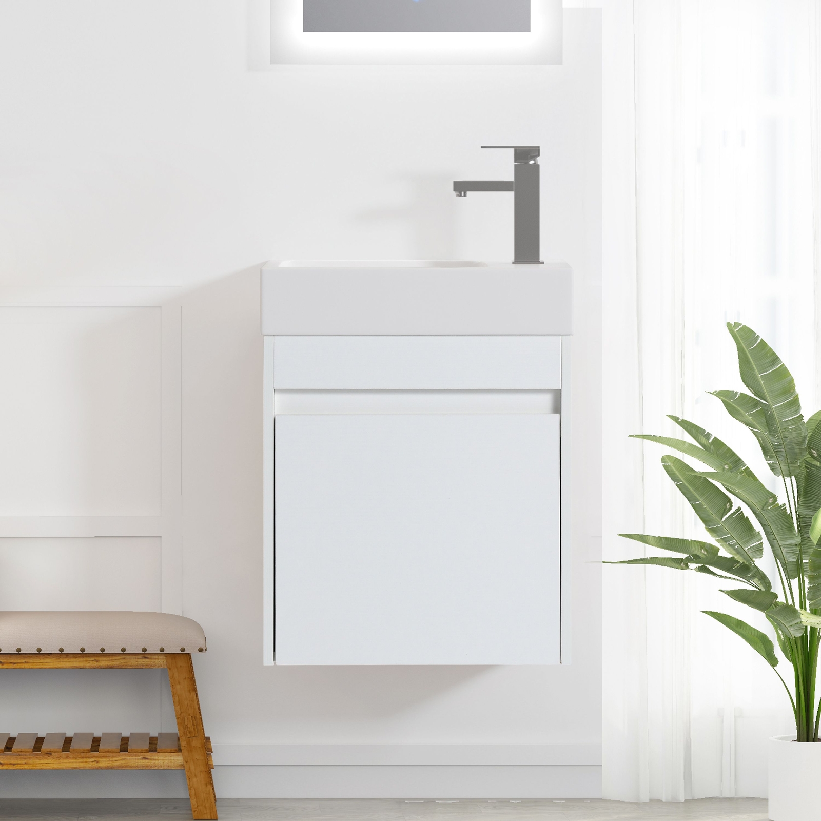 18” Floating Wall-Mounted Bathroom Vanity w/ Resin Sink Soft-Close Cabinet Door