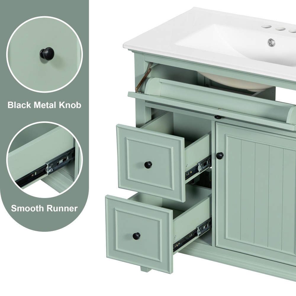 30″ Green Bathroom Vanity with Ceramic Sink Solid Wood MDF Cabinet