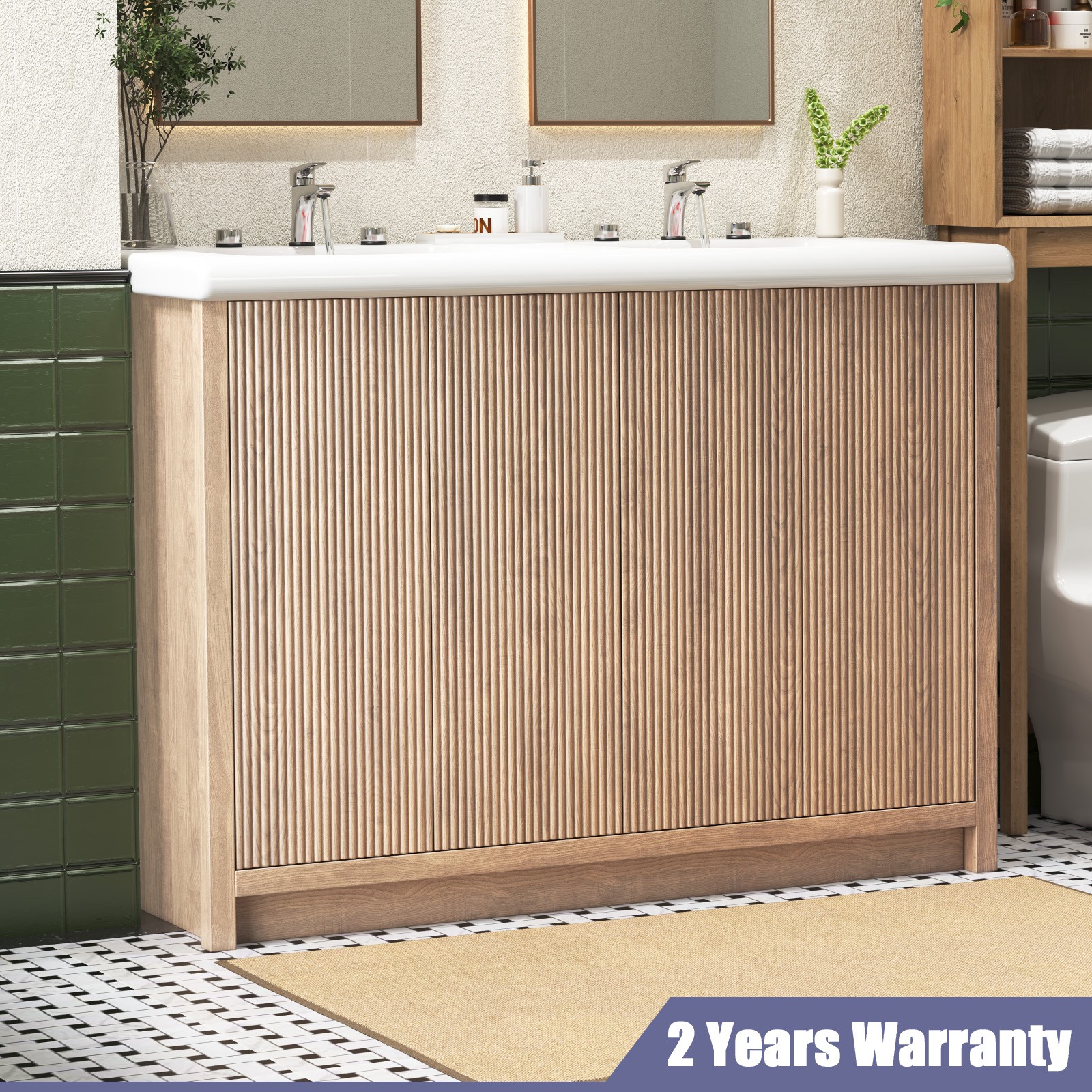47″ Large Bathroom Vanity Double Ceramic Sink Freestanding Cabinet Storage