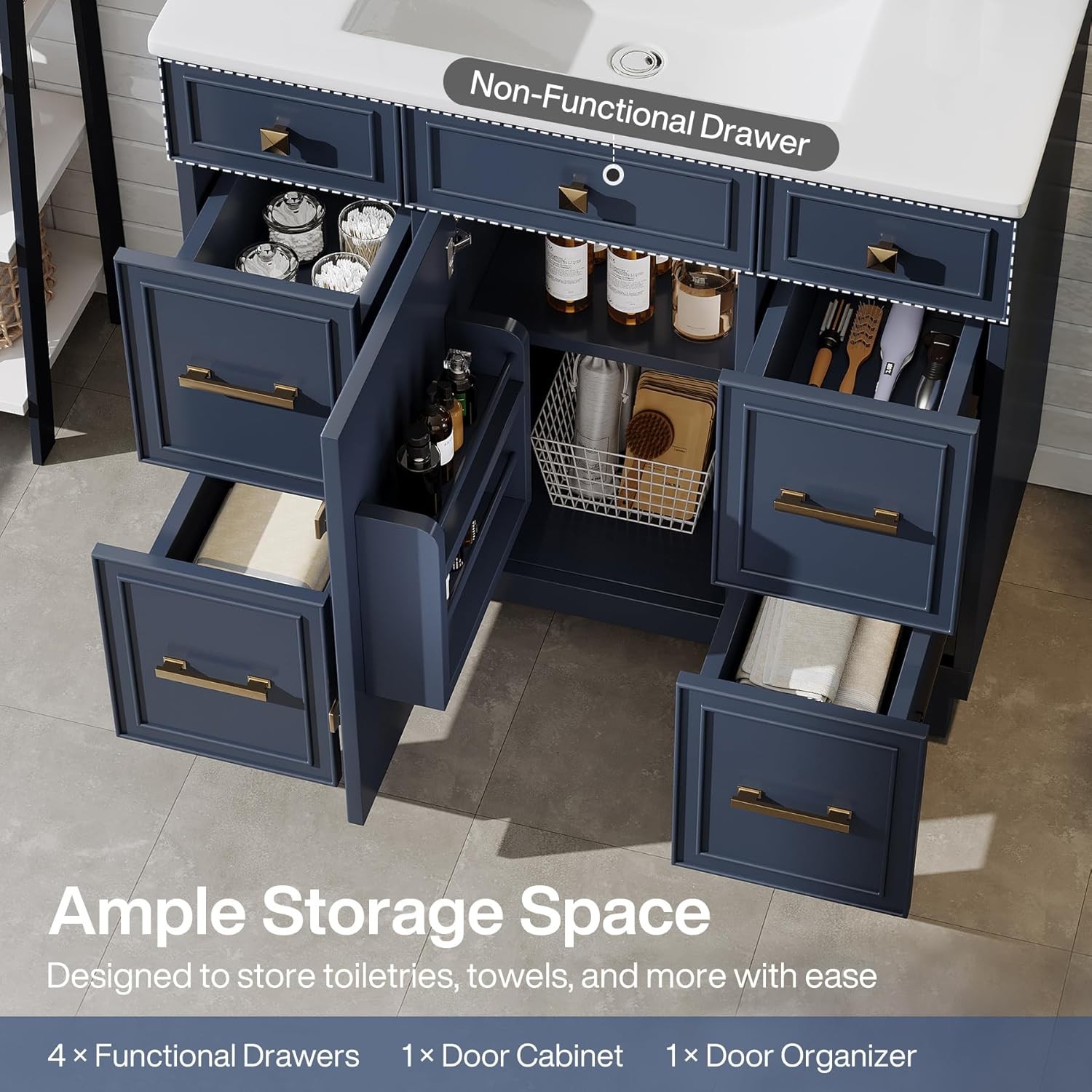 36 Inch Bathroom Vanity with Sink, Modern Bathroom Cabinet w/ 1 Door & 4 Drawers