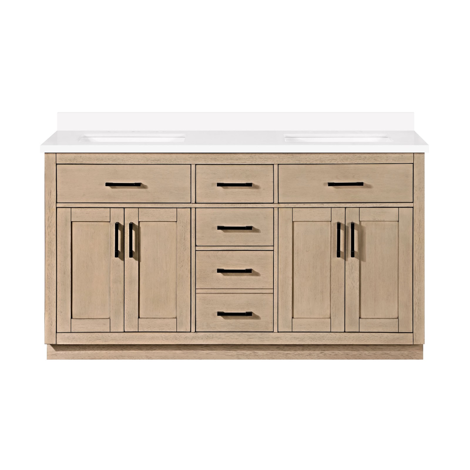 Bailey 60″ Double Bathroom Vanity in Sahara Birch with White Countertop