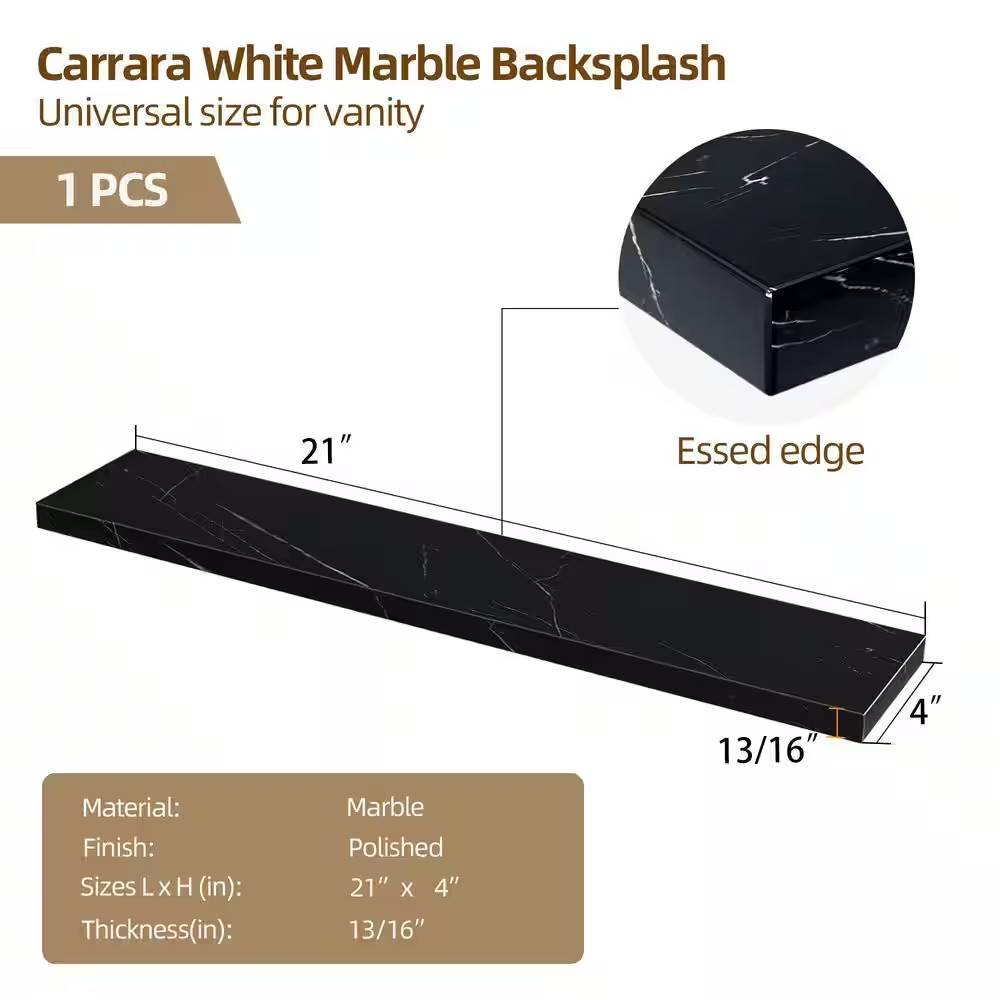 21 In. W Marble Vanity Sidesplash for Countertop Threshold for Shower Curb Windo