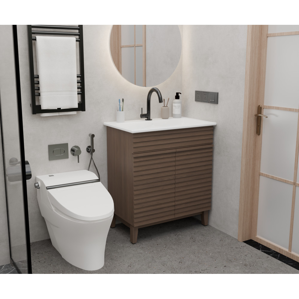 30 inch brown Bathroom Vanity with Louvered Doors and Sink Combo