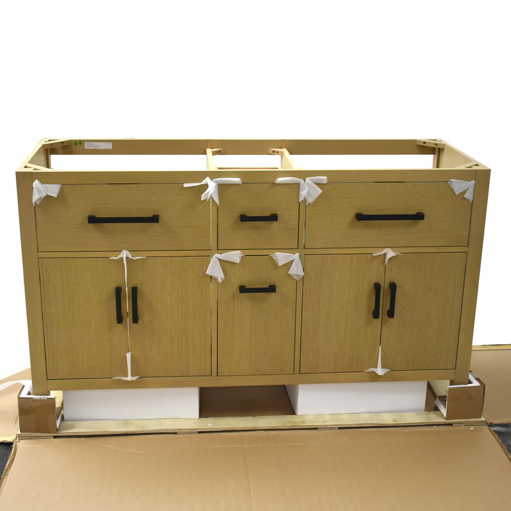 NEW Kohler Kresla 60″ Bathroom Vanity Cabinet Light Oak Double Sink Quartz Top