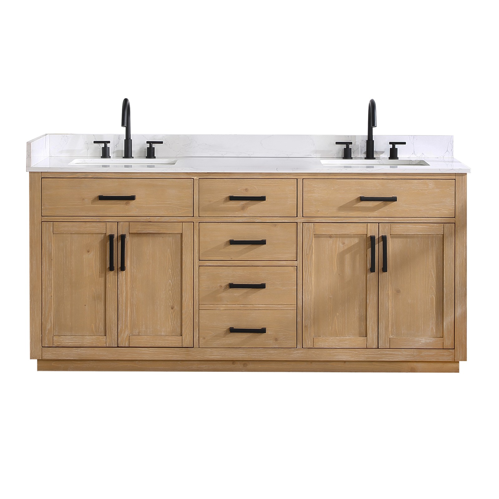Gavino 72″ Wood Vanity in Light Brown with Composite Stone Top no Mirror