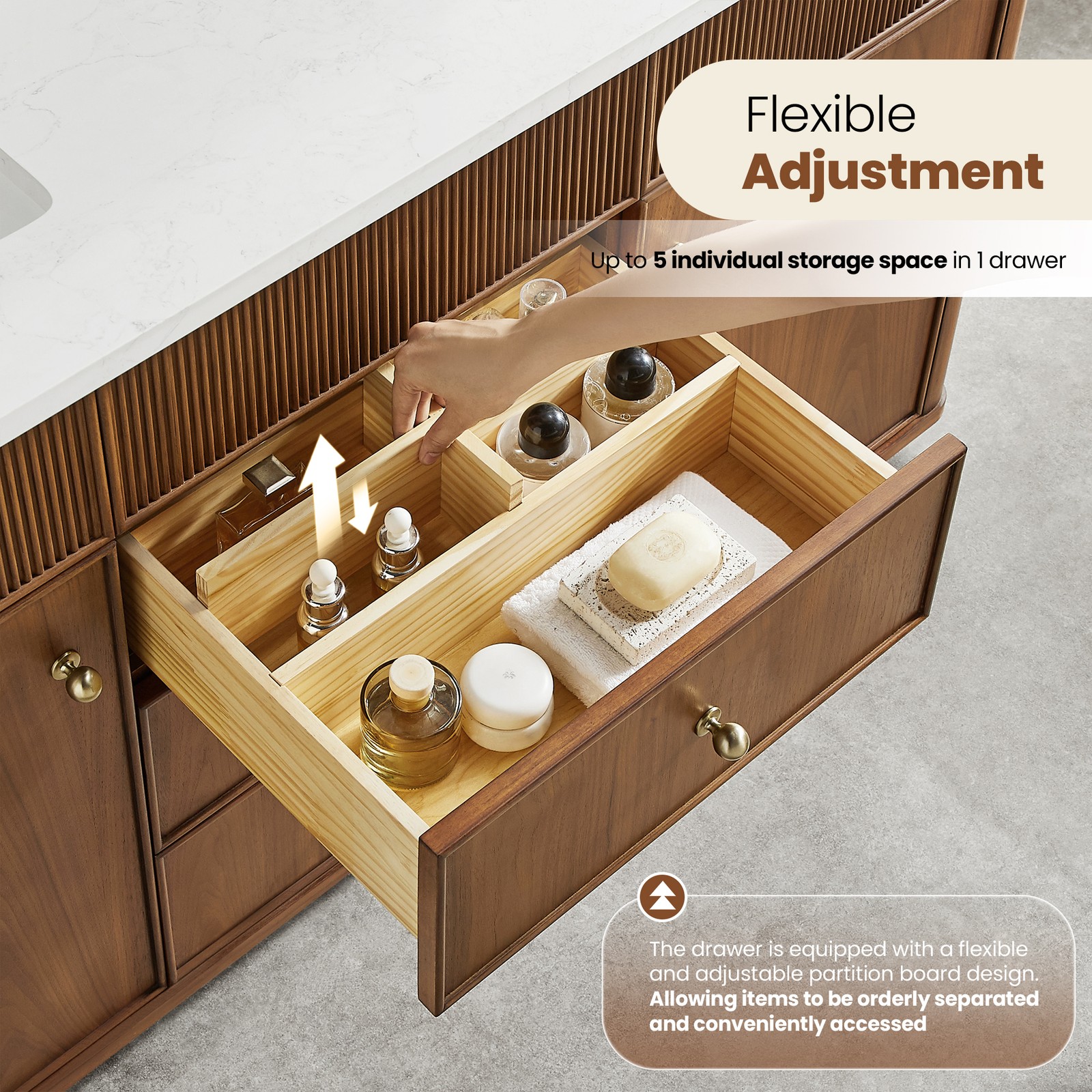 Zogno 36″ Single Sink Bath Vanity in Natural Walnut with White Grain Stone Top