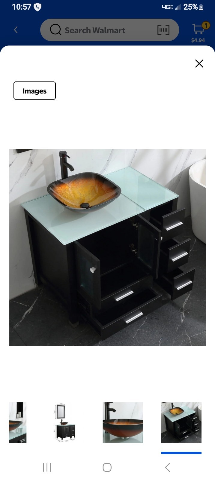 36 Inch Black Modern Vanity Sink And Mirror Set